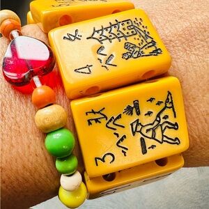 Yellow Mahjong Tile Bracelet with Beaded Accents